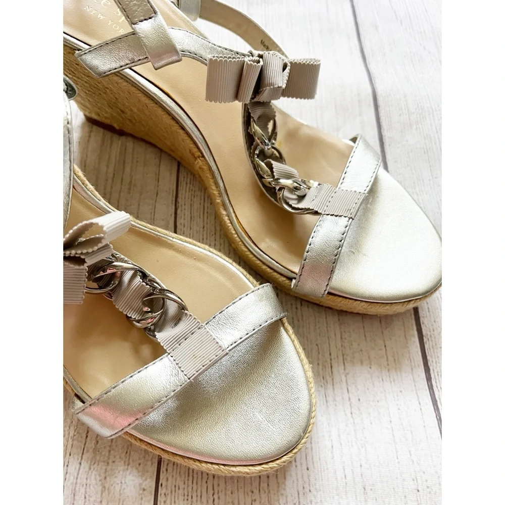 Kate Spade silver chain espadrille wedge heel sandals 8